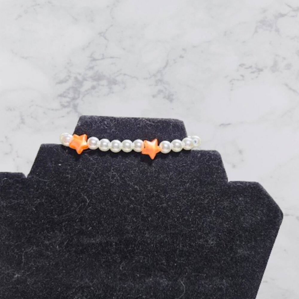 Beaded Elastic Orange Star Bracelet - Handmade
